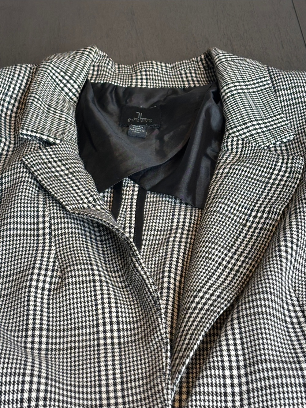 ❤️ Women's Glen Plaid One-Button Blazer Black White Petite Small Jules & Leopold - Picture 10 of 11